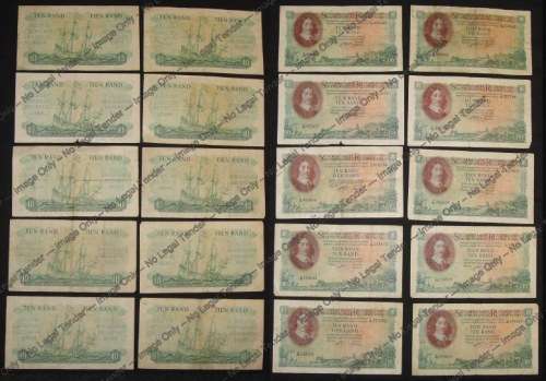10 x 1962 G. RISSIK R10 NOTES - MORE THAN HALF A CENTURY OLD! BID PER NOTE TO TAKE ALL.