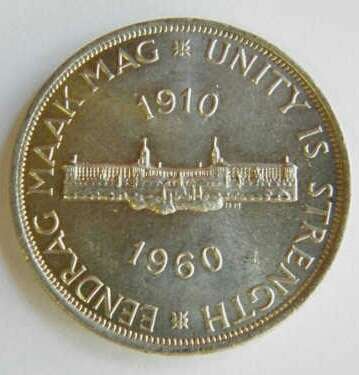 1960 UNION OF S.A. SILVER CROWN (5 SHILLINGS). AU CONDITION  - EENDRAG MAAK MAG. ENCAPSULATED.