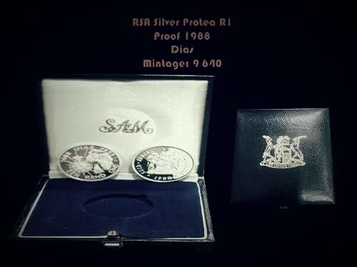 SR1 - SILVER PROOF 1988 PROTEA DIAS - IN ORIGINAL SA MINT BOX.  MINTAGE ONLY 9640. RARE