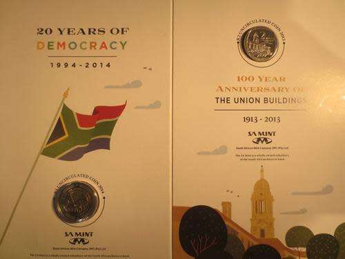 2014 - 20 Years of Democracy R5 & 100 Year Anniversary of Union Buildings R2 TWIN Coin Set - NEW