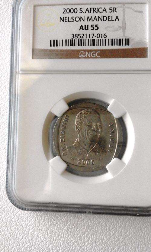 VERY SCARCE! 2000 NELSON MANDELA R5 GRADED AU55 BY THE NGC.
