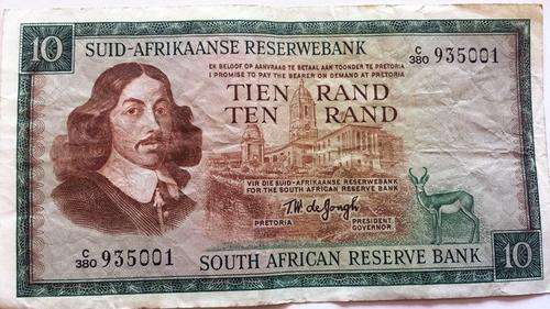 BEAUTIFUL TW DE JONGH R10 NOTE - 935001. GREAT CONDITION!