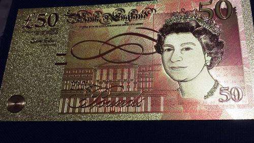 .999 24 kt PURE GOLD 50 POUND COLOURED NOTE - WITH CERTIFICATE OF AUTHENTICITY.