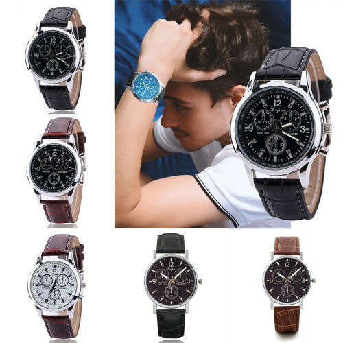 Fashion Mens Metal Leather Strap Watches Male Casual Military Quartz Wristwatch