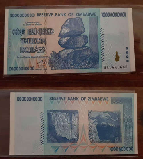 Zimbabwe 100 Trillion Dollar Banknotes