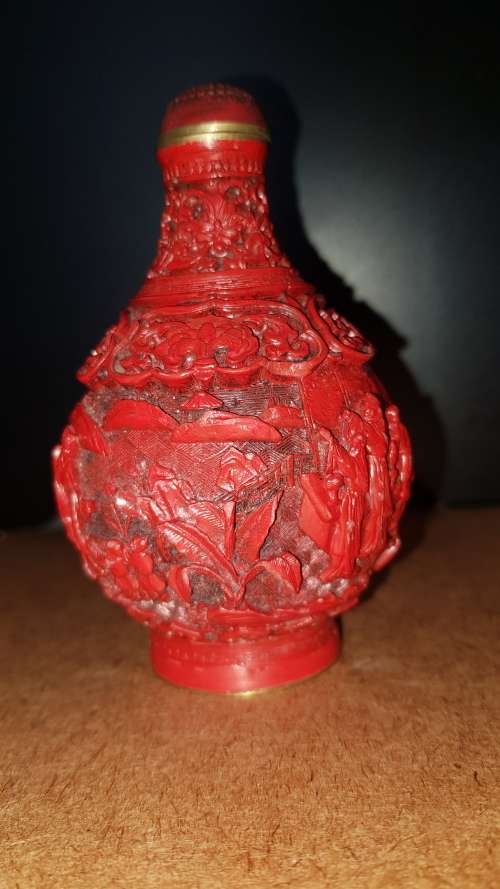chinese red carved bottle