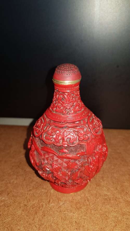 chinese red carved bottle