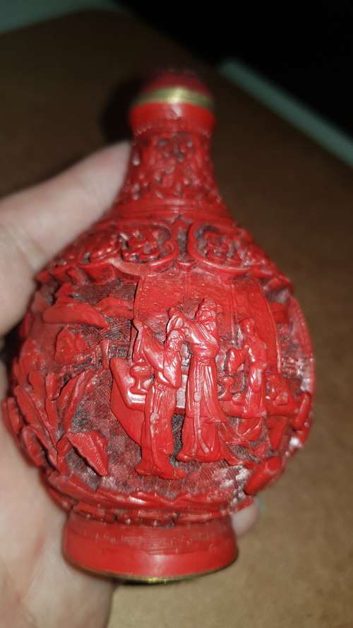 chinese red carved bottle