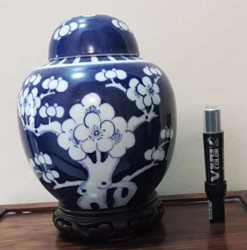 Early 20th Century Chinese Kangxi Style Blue and White Cherry Blossom Ginger Jar