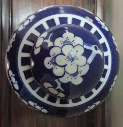 Early 20th Century Chinese Kangxi Style Blue and White Cherry Blossom Ginger Jar