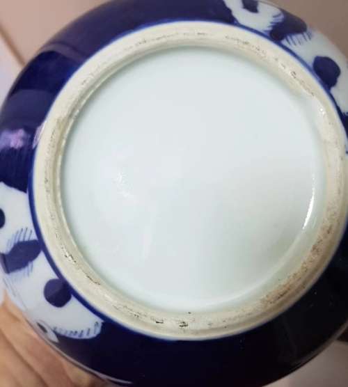 Early 20th Century Chinese Kangxi Style Blue and White Cherry Blossom Ginger Jar