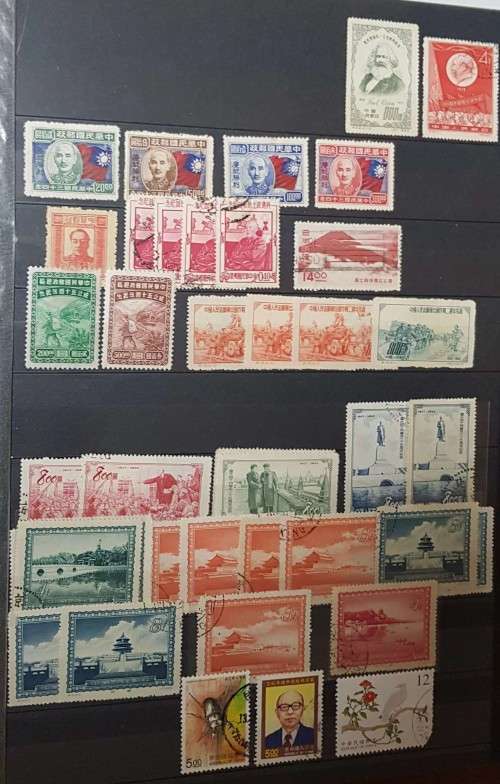32 pages POSTAGE ALBUM WITH CHINA JAPAN ..MANY OVERPRINTS./MINT /USED/PAIRS ETC ETC .....HUGE VALUE