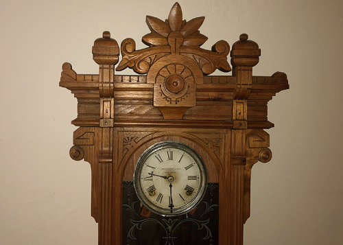 ANTIQUE I. MENDELSOHN SOLID WALNUT WALL CLOCK