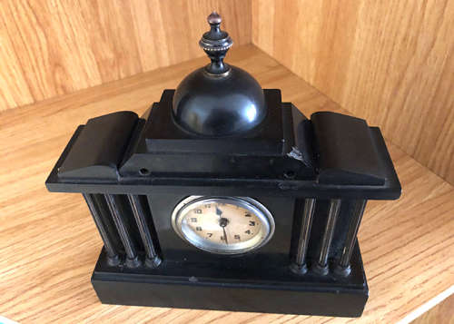 ANTIQUE SLATE MANTEL CLOCK, MECHANICAL
