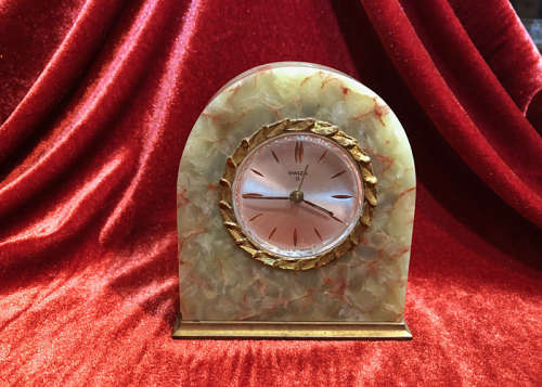 SWIZA 8 DAYS WINDING ALARM CLOCK, MARBLE AND BRASS