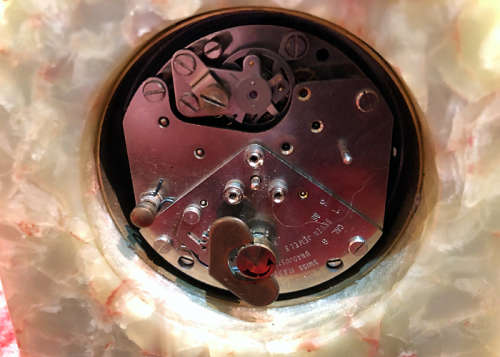 SWIZA 8 DAYS WINDING ALARM CLOCK, MARBLE AND BRASS