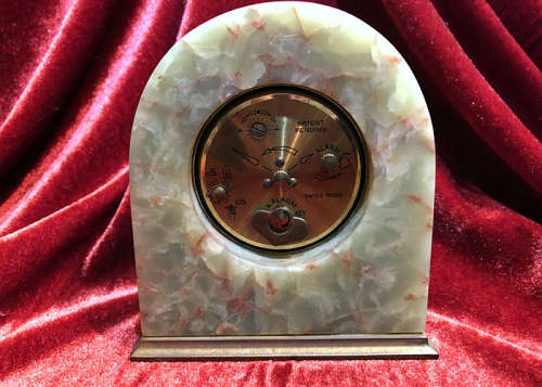 SWIZA 8 DAYS WINDING ALARM CLOCK, MARBLE AND BRASS