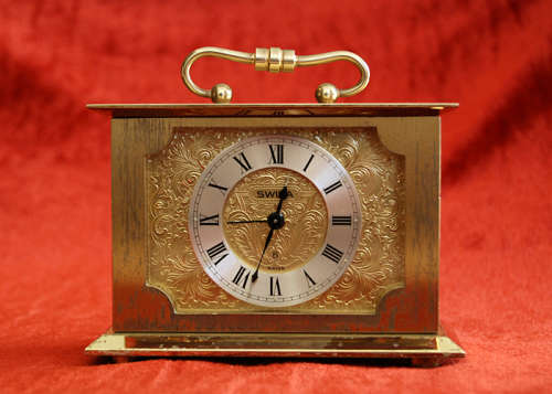 VINTAGE SWIZA ALARM CLOCK, SOLID BRASS 8 DAYS WINDING