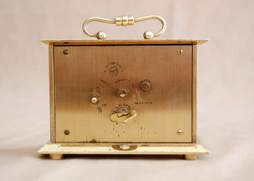 VINTAGE SWIZA ALARM CLOCK, SOLID BRASS 8 DAYS WINDING