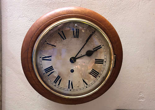 STUNNING ANTIQUE STATION CLOCK, FUSEE MOVEMENT CIRCA 1860, WORKING