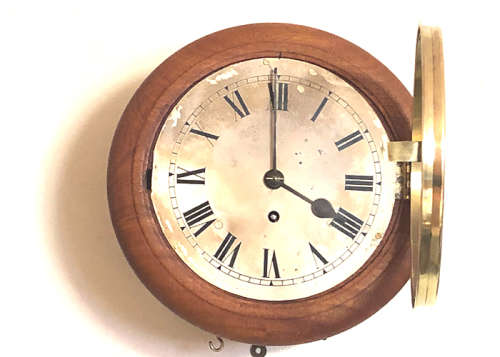 STUNNING ANTIQUE STATION CLOCK, FUSEE MOVEMENT CIRCA 1860, WORKING