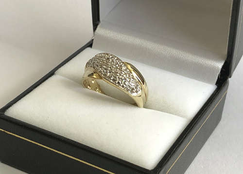 9 Ct Solid Gold Genuine Diamond Ring, .30 ct pave set Diamonds