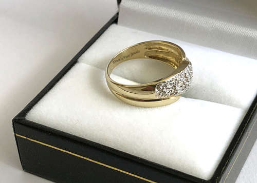 9 Ct Solid Gold Genuine Diamond Ring, .30 ct pave set Diamonds