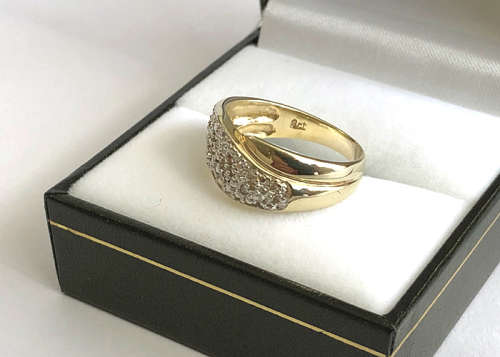 9 Ct Solid Gold Genuine Diamond Ring, .30 ct pave set Diamonds