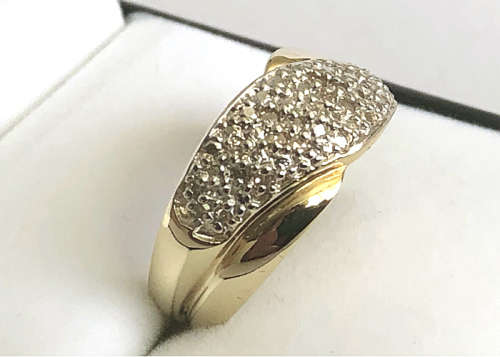 9 Ct Solid Gold Genuine Diamond Ring, .30 ct pave set Diamonds