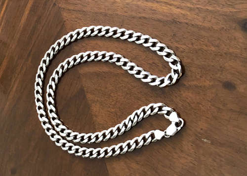 HEAVY SOLID SILVER MEN'S CHAIN, DIAMOND CUT CURB LINK MADE IN ITALY