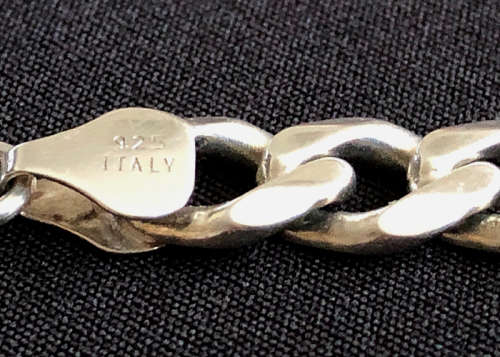 HEAVY SOLID SILVER MEN'S CHAIN, DIAMOND CUT CURB LINK MADE IN ITALY