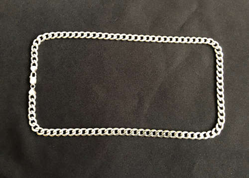 HEAVY SOLID SILVER MEN'S CHAIN, DIAMOND CUT CURB LINK MADE IN ITALY