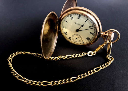 ANTIQUE WALTHAM TRAVELER POCKET WATCH, GOLD PLATED 1908