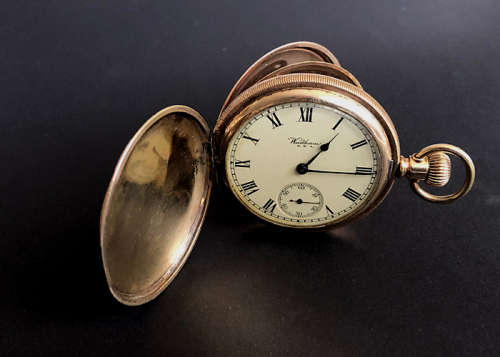 ANTIQUE WALTHAM TRAVELER POCKET WATCH, GOLD PLATED 1908