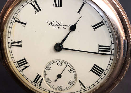ANTIQUE WALTHAM TRAVELER POCKET WATCH, GOLD PLATED 1908