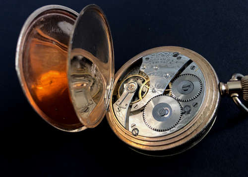 ANTIQUE WALTHAM TRAVELER POCKET WATCH, GOLD PLATED 1908