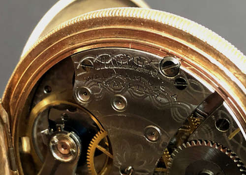 ANTIQUE WALTHAM TRAVELER POCKET WATCH, GOLD PLATED 1908