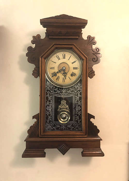 ANTIQUE ANSONIA WALL OR MANTEL CLOCK, 8 DAYS WINDING, CIRCA 1895