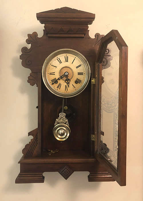 ANTIQUE ANSONIA WALL OR MANTEL CLOCK, 8 DAYS WINDING, CIRCA 1895
