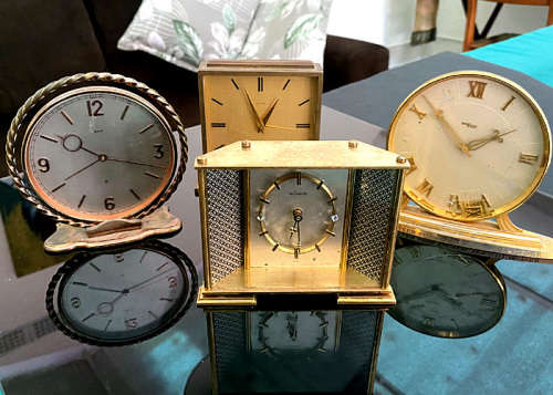 Lot of 4 Rare Vintage Swiss Table Clocks, Le Coultre, ImHof, Turler, Swiza  for Repairs or Spares