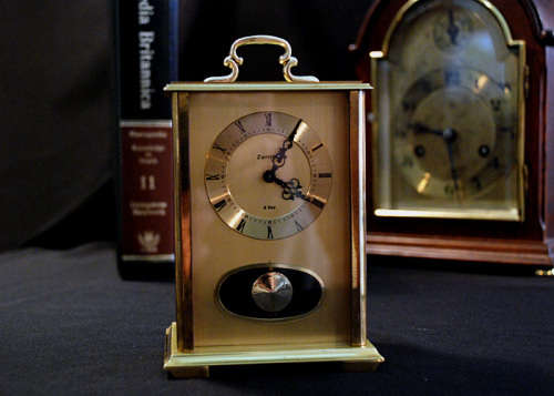 Big German Made Brass Carriage Clock, Chime Half and Full Hour, 8 Days Winding, c 1950