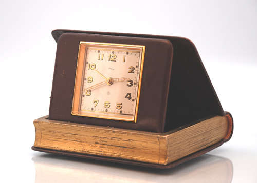 Vintage IMHOF Livre D`Heurs Rare Travel Alarm Clock, 15 Jewels, circa 1930