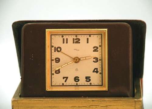 Vintage IMHOF Livre D`Heurs Rare Travel Alarm Clock, 15 Jewels, circa 1930