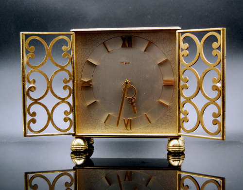 Swiss Made Vintage Imhof Desk Clock, 8 days Winding, 15 Jewels, Solid Brass, Serviced
