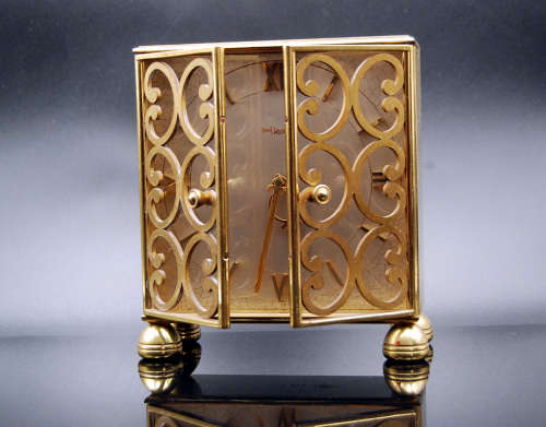 Swiss Made Vintage Imhof Desk Clock, 8 days Winding, 15 Jewels, Solid Brass, Serviced