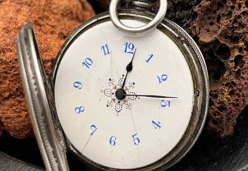 Antique Sterling Silver Case Key Wound Pocket Watch, 1885, Working