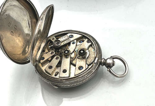 Antique Sterling Silver Case Key Wound Pocket Watch, 1885, Working