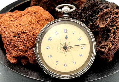 Antique Sterling Silver Case Key Wound Pocket Watch, 1885, Working