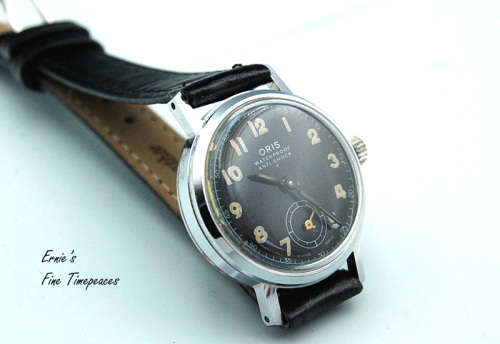 Vintage Oris Military Style Black Dial Manual Wind Watch from the 1940`s, Serviced