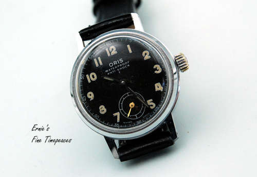 Vintage Oris Military Style Black Dial Manual Wind Watch from the 1940`s, Serviced